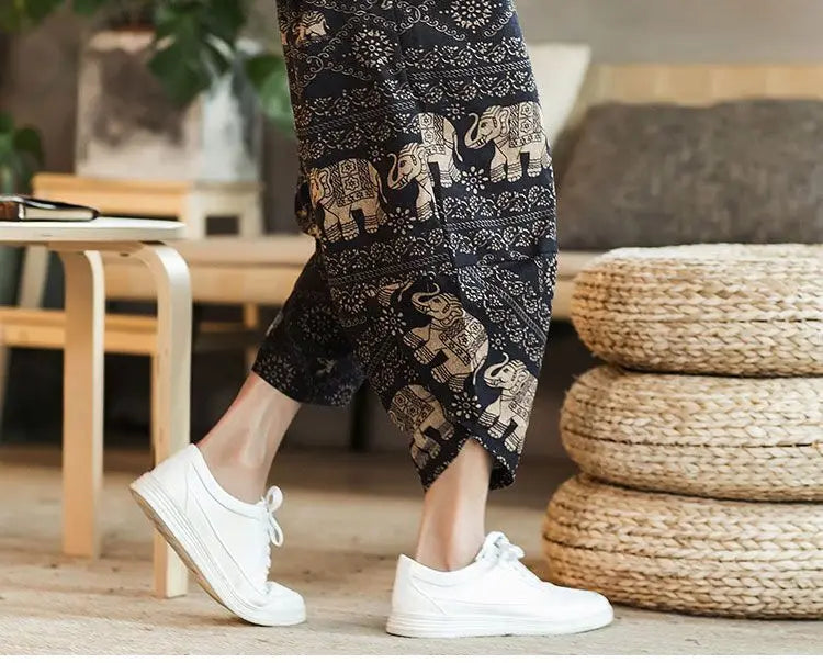 Men's Casual Cotton Linen Seven-Foot Pants Summer plus Size Lantern Loose Fit Shorts Harlan Style Comfortable Breathable Leis...