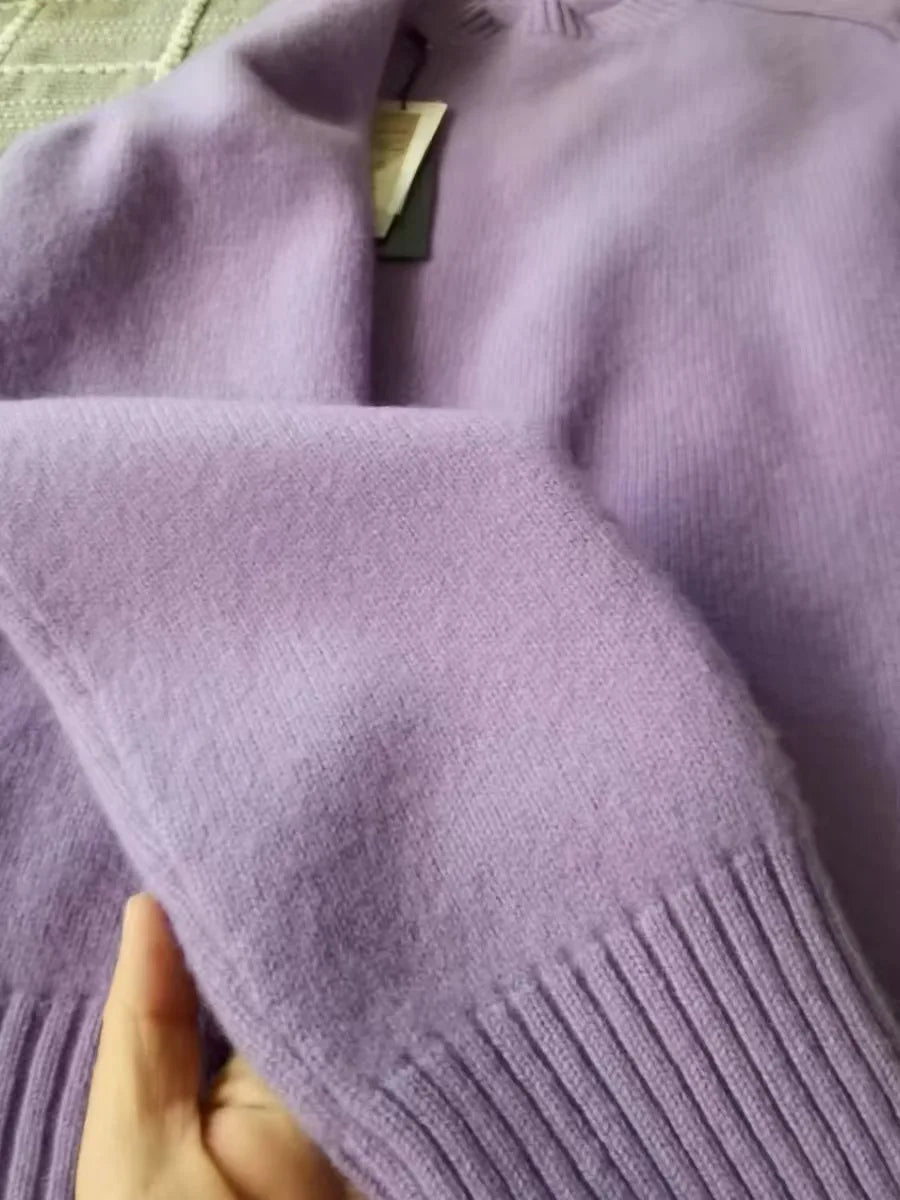 Purple O-Neck Long Sleeved Knitted Sweater Tops Casual Fashion New Knitwear Pullover Fall Winter Loose Soft Korean Jumpers