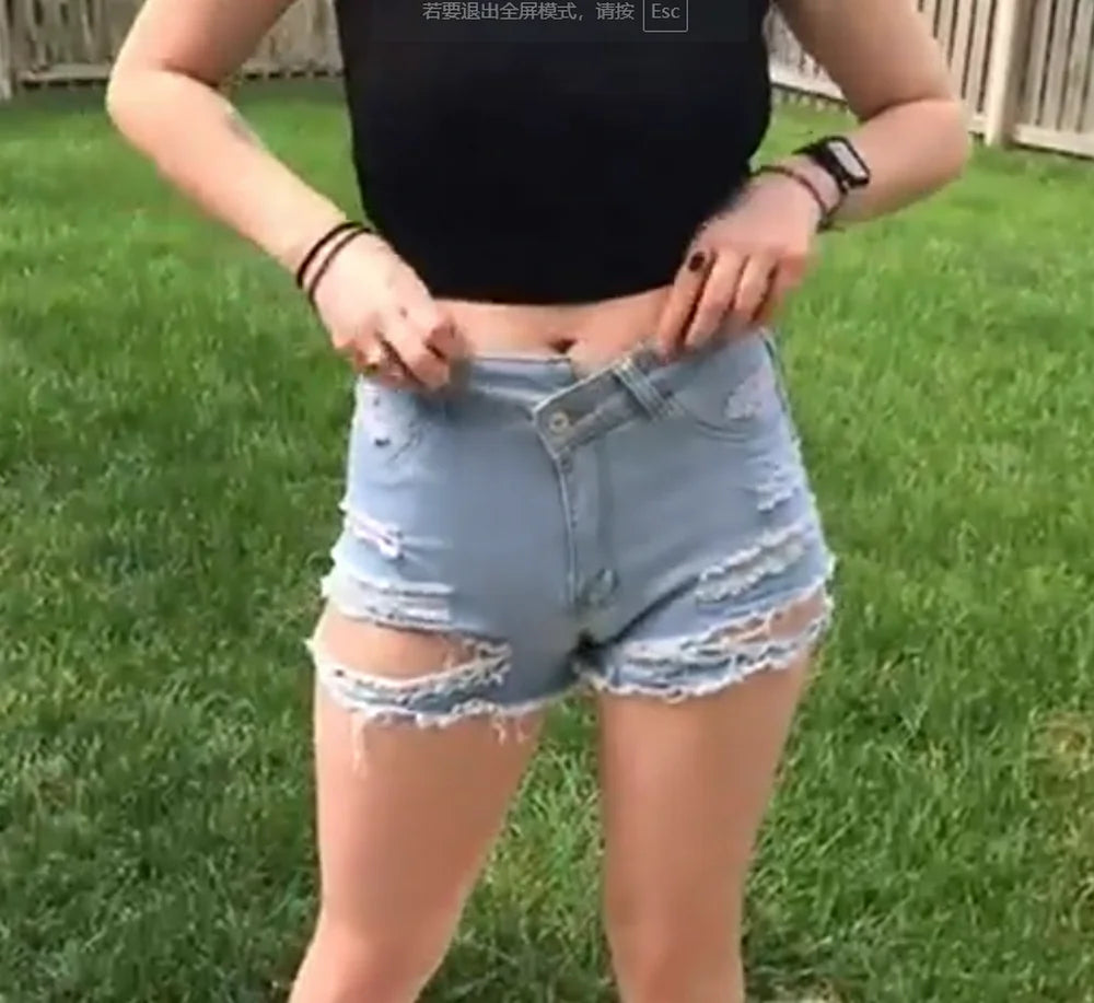 Women Sexy Denim Shorts with Pockets Frayed Ripped Holes Cute Sexy Hot Mini Irregular Waist Jean Shorts