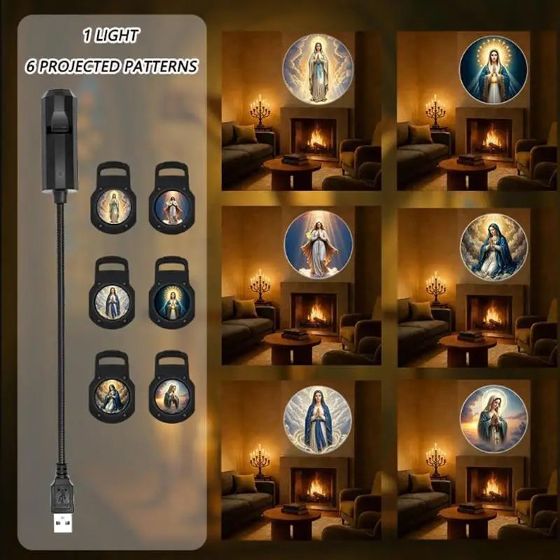 Jesus and Virgin Mary Religious Themed USB Projection Light With 12 Patterns Perfect For Room Ceiling Background Wall Decoration