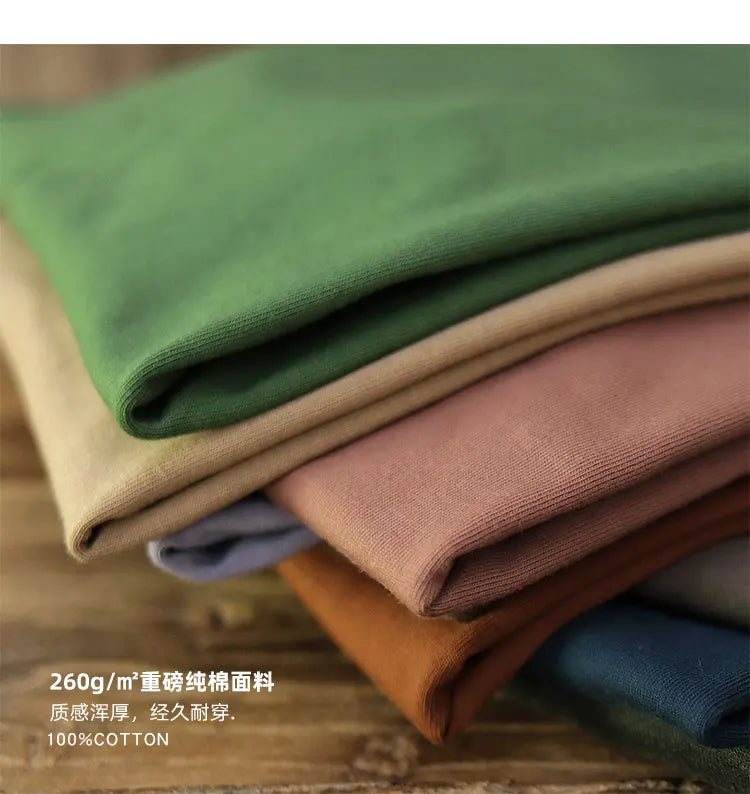 Have Blue Pure Cotton Base Shirt Solid Color T-Shirt American Retro Round Neck Short Sleeve Heavyweight T-Shirt for Men