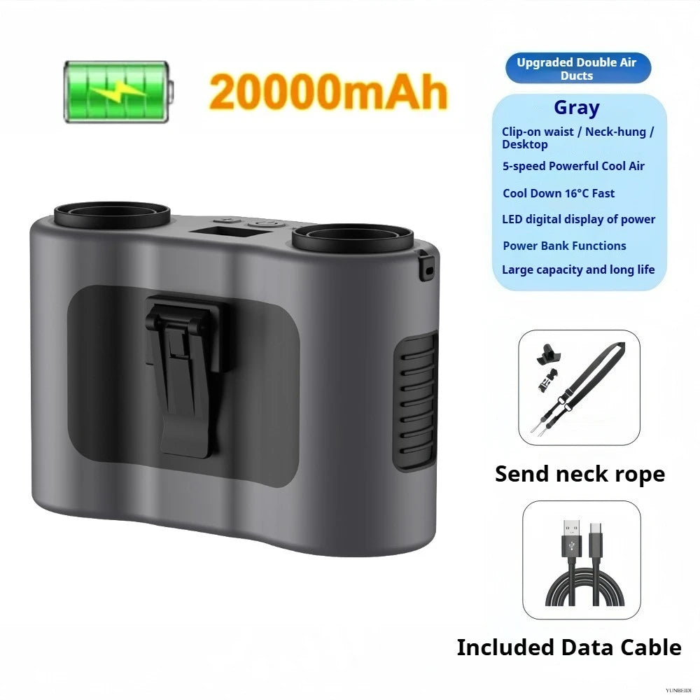 Portable Waist Clip Fan Mini USB Charging Hanging Fan with LED Flashlight Outdoor Single/dual Air Outlet Fan 20000/10000Mah F6/7