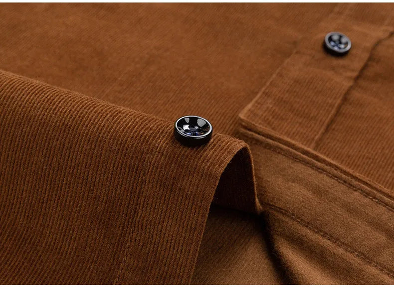 2025 Cotton Corduroy Casual Warm Solid  Shirt Long Sleeve Winter Regular Fit Mens Men's Shirts with Pokets