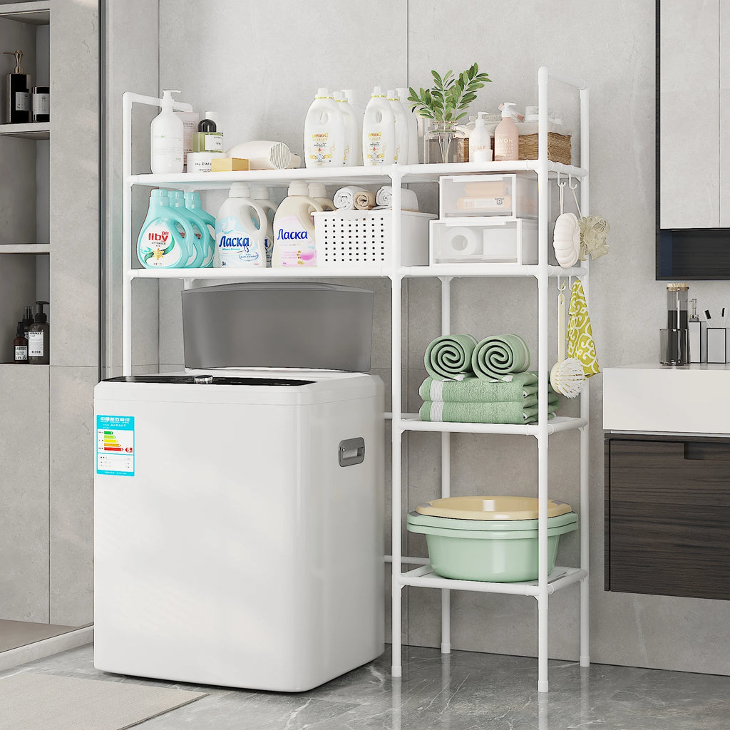 Black/White Iron + Non-Woven Fabric Heavy-Duty 3-Layer Laundry Storage Rack Vertical Multi-Layer Storage Washing Machine Dryer Can Be Placed in Bathroom Laundry Room Storage Space-Saving