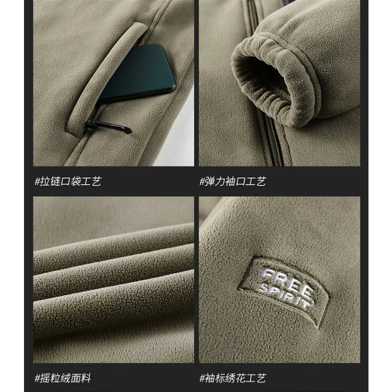 New Autumn Winter Men's Outdoor Fleece Jacket Fleece Lining Thicken Warm Jacket Military Tactical Coats Streetwear Zipper Top