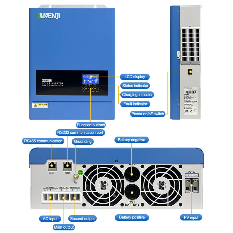 6.2KW Hybrid Solar Inverter 230V 48V Pure Sine Off Grid On Grid Inversor 120A MPPT Solar Charge Controller for PV Solar Panels