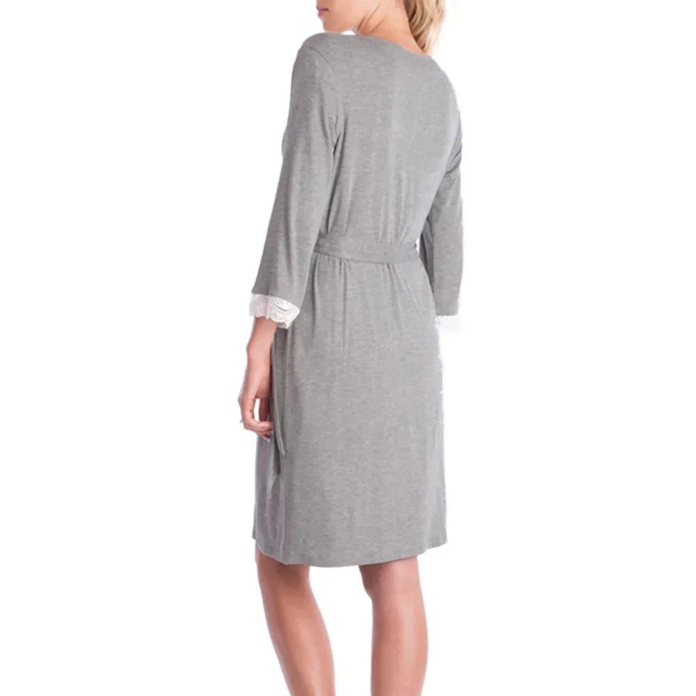 Fashion Lace Three-quarter Sleeve Maternity Nightdress Loose Bathrobe Pregnant Women Nightgown