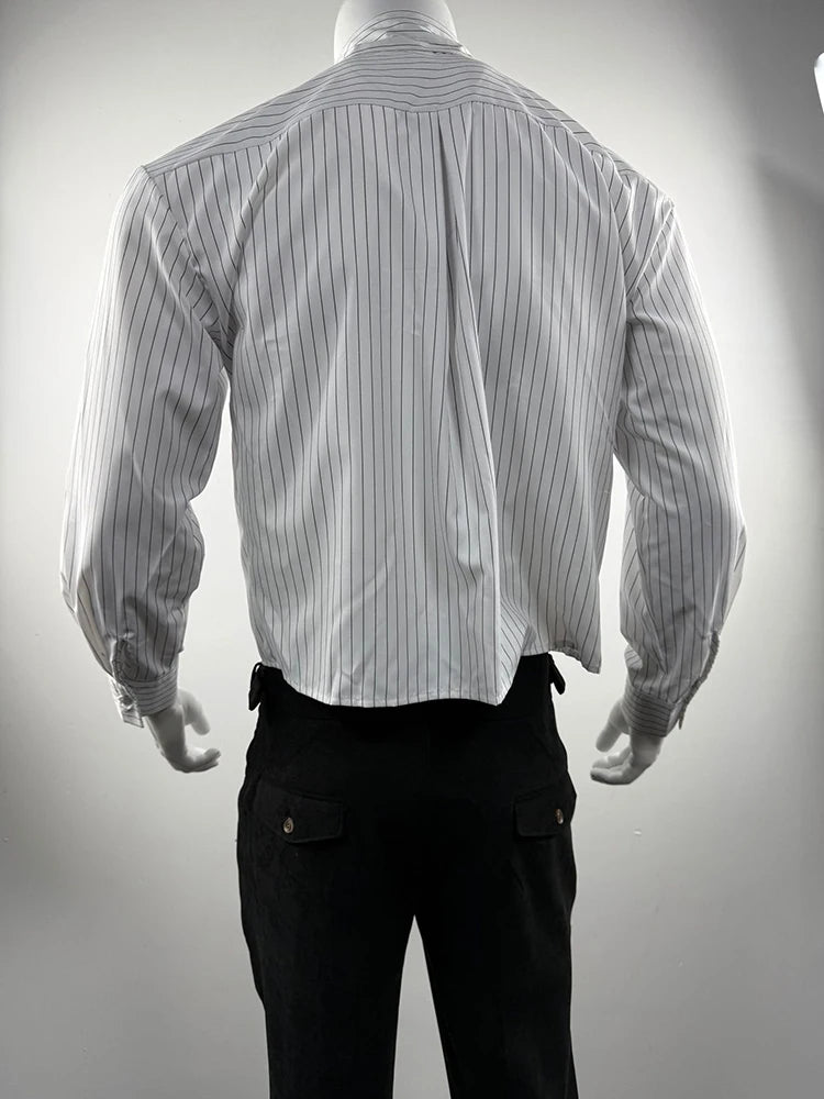 Trendy Long Sleeve Crop Shirts For Men's Spring Autumn Outdoor Casual Striped Printing Shirt Men Clothes Vintage Lapel Cardigan