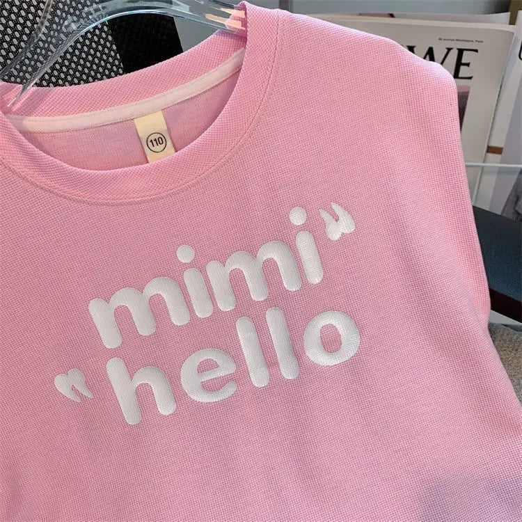 New 4 -14 Years  Summer Girls Clothing Set Letter Print Sleeveless T-shirt + Heart Shorts Pants 2pcs Suit Kids Leisure Outfit