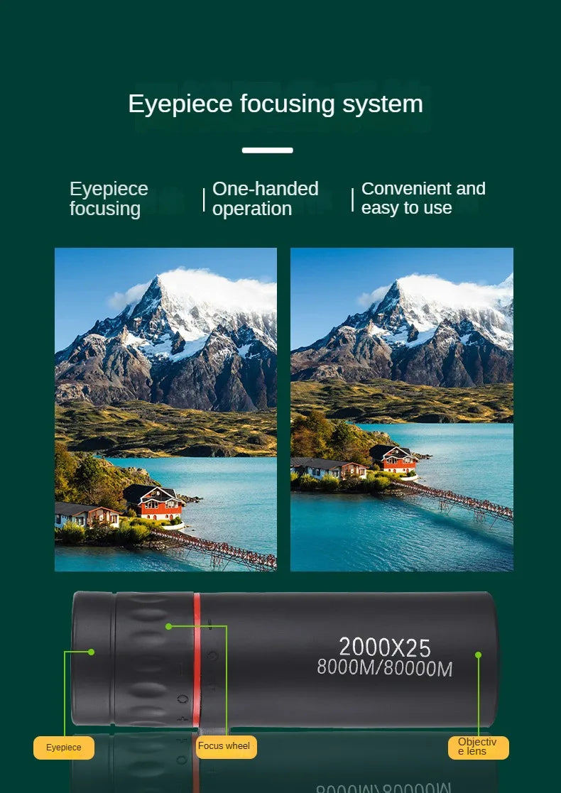 2000x25 HD Monocular Telescope Mini Portable with Phone Holder for Outdoor Camping Hunting Birdwatching