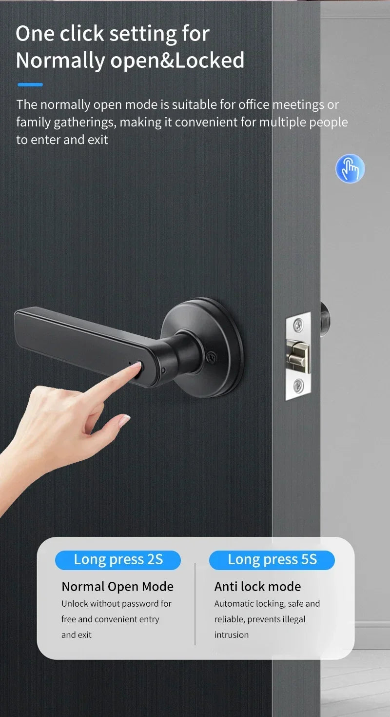 Tuya App Bluetooth Smart Fingerprint Door Lock Password Mechanical Key NFC Unlocking For Wooden Door Handle Lock IP65 Rainproof