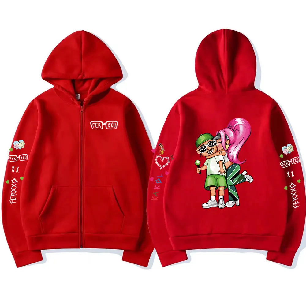 Singer Karol G Bichota Feid Ferxxo Zipper Hoodies Men's Women Clothing Hip Hop Zip Up Sweatshirts Oversized Pullovers Streetwear
