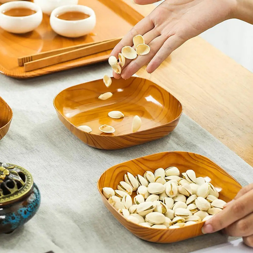 Kitchen Imitation Wood Grain Plastic Square Plate Japanese Afternoon Tea Fruit Dish Tea Tray Plastic Bone Dish Kitchen Tableware