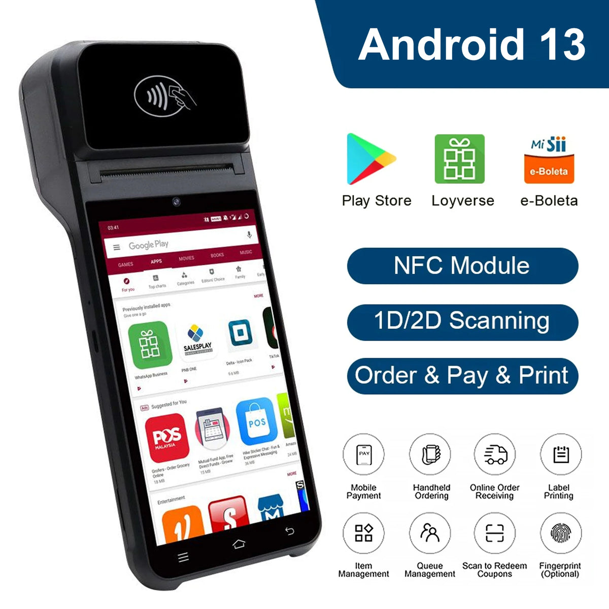 Android 13/14 Handheld POS Terminal PDA Printer 58/80mm Portable Receipt Thermal Printer NFC All-In-One POS System Ticket Maker