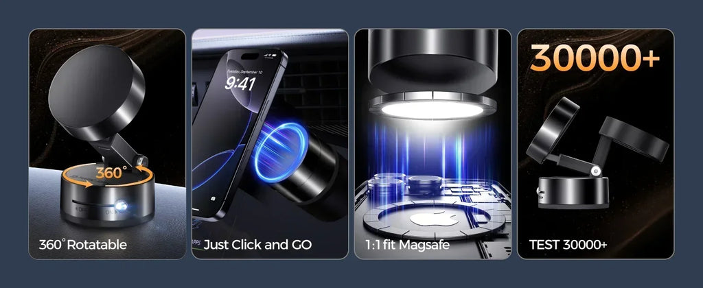 Upgraded A2 Vacuum Magnetic Phone Holder – N52 Strong Magnet, One-Button Exhaust, Strong Suction Cup for Smooth Surfaces