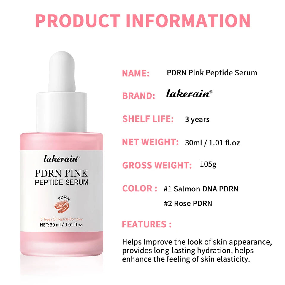 Lakerain Pink Peptide Serum Even-looking Skin Tone Dark Care Long-Lasting Hydration Low-Irritation Formula Firming Adenosine