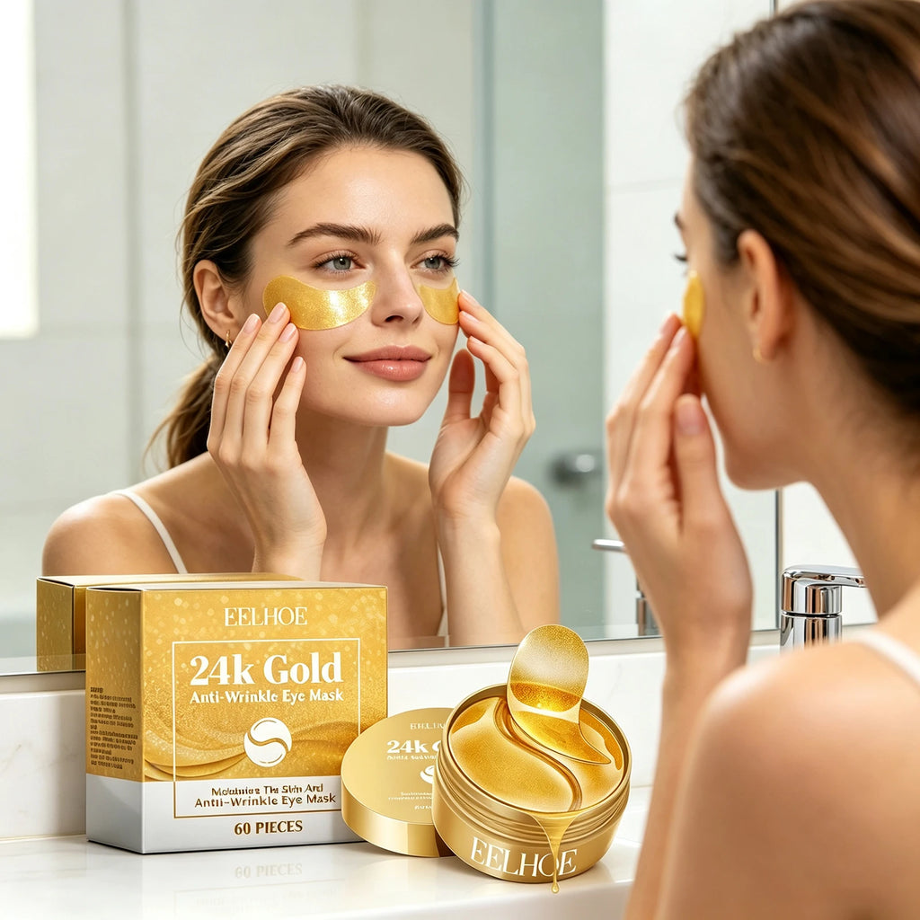 60Pcs 24K Gold Anti‑Wrinkle Eye Mask Collagen Hyaluronic Acid Eye Patches Moisturizing Brighten Dark Circles Firming Under‑Eye