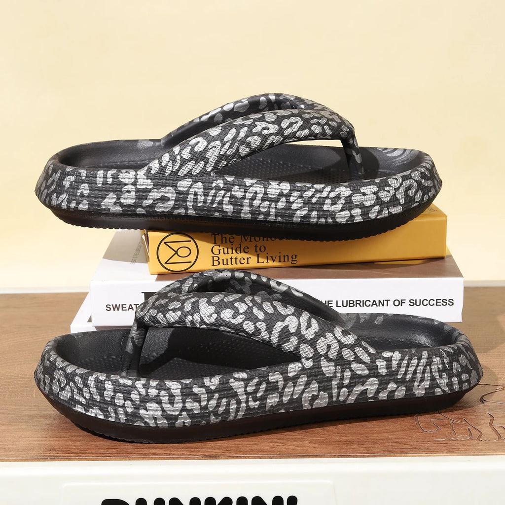 Summer Women Leopard Flip Flops Design Slippers Platform Clog Beach Sandals Casual Outdoor Slipper Indoor Shoes Couple 36-47