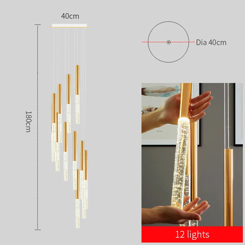 Modern Chandelier Lighting for Staircase Large Long Crystal Lamps Hallway Lobby Gold Chain Chandeliers Home Decor Light