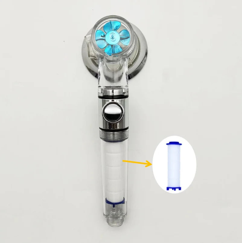 Propeller Pressurized Shower Head High Pressure With Stop Button Filter Water Saving Rainfall Showerhead Bathroom Accessories