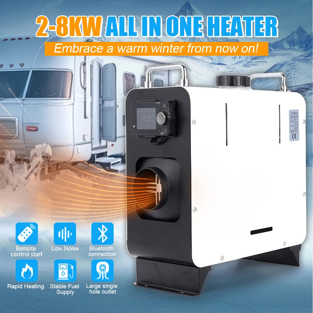 White vertical new 2/8KW Car Heater Diesel Air Heater Be common Bluetooth version 12V/24V/220V  camping for Truck Boat Bus RV