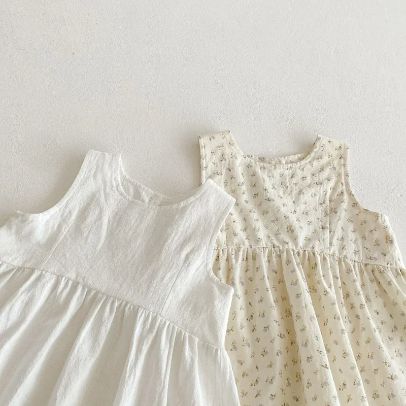2025 Kids Clothes Summer Solid Dress Baby Girls Cotton Clothes Sleeveless Floral Dresses Children'S Vestidos Casual Clothing