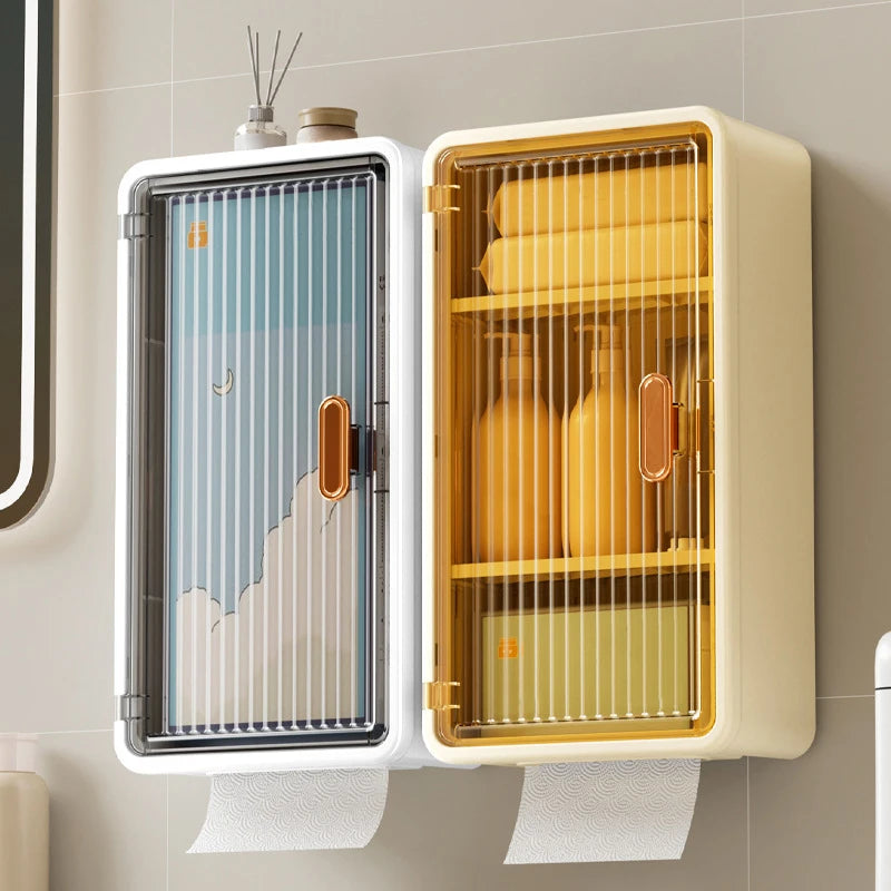 Large Bathroom Wall Mounted Waterproof Tissue Box Multifunctional Storage Rack Toiletries Storage Shampoo Organizer Multi-layer