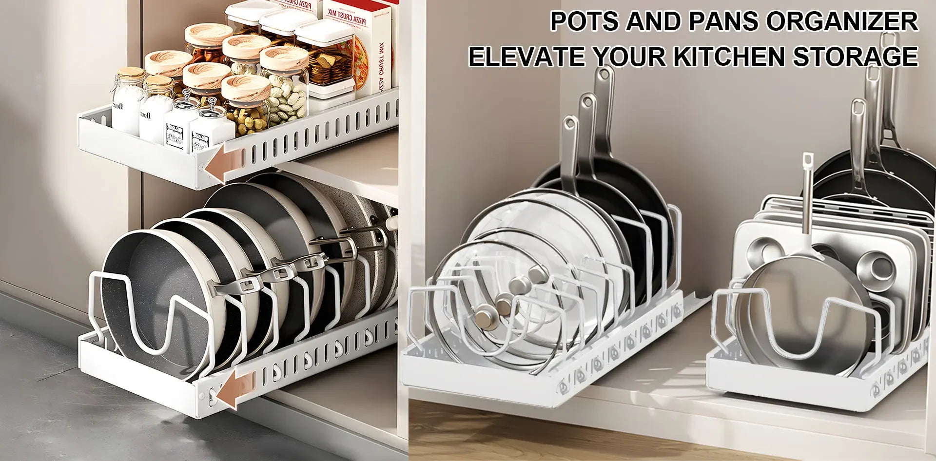 2026 Kitchen Multifunctional Organizer Pull Out for Pots/Pans Sliding Lid Holder Spice Rack & Dish Drying Racks Drawer Organizer