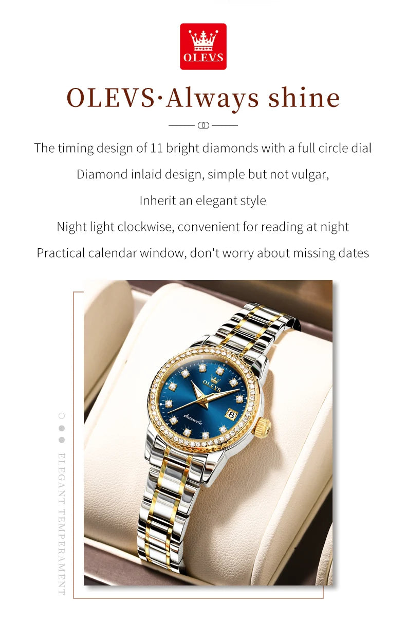 OLEVS Automatic Mechanical Watch for Ladies Auto Date Top Brand Business Luxury Women Watch NEW 7003