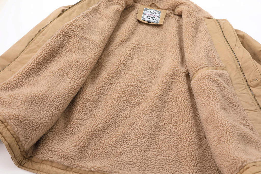 1940s N1 USN Thick Winter Mens Sherpa Fleece Deck Jacket Khaki Jungle Cloth Warm Heavyweight Vintage Parka Cotton Coat For Men