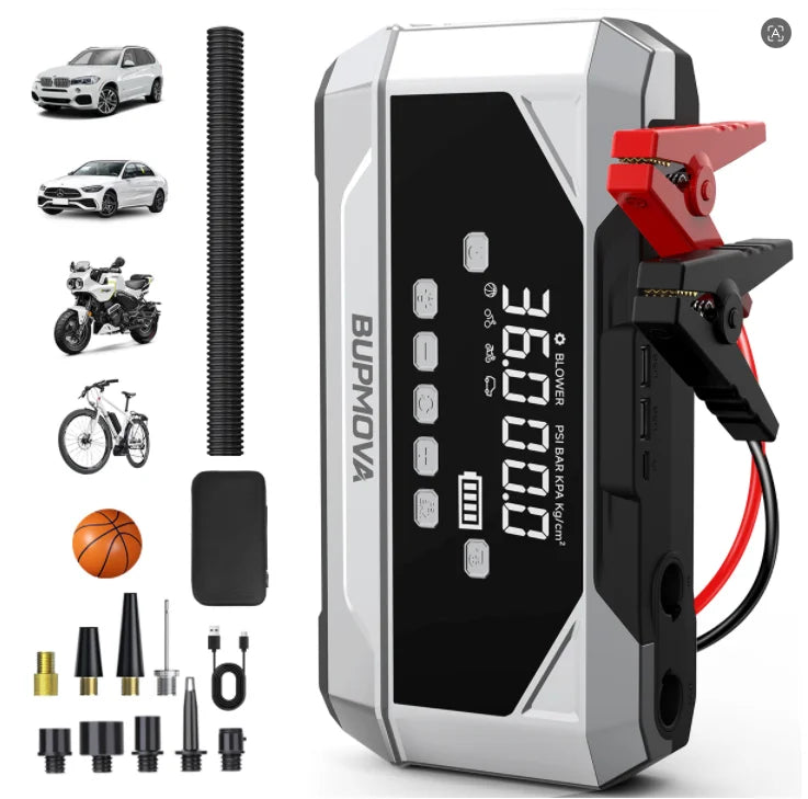 Car Jump Starter With Air Compressor LCD Screen 21800mAh Portable Booster Charger ,6000A Powerful Car Battery Starting Device,Car Battery ChargerFor12V(ALL Gas/10L Diesel) Start The Car Quickly, USB Input/output, LED Emergenc