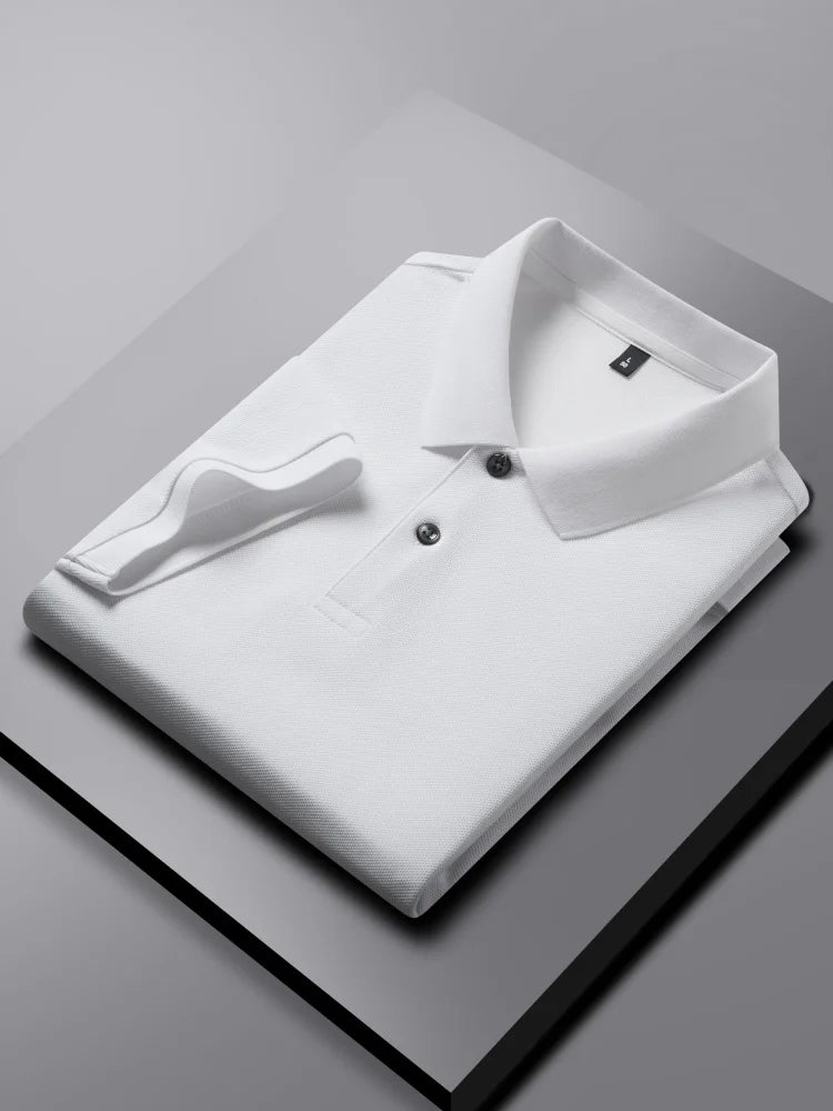 100% Pure Cotton Boutique Short-Sleeved High-End Men's Polo Shirt Summer High-Quality Solid Color Tops Business Casual T-Shirt