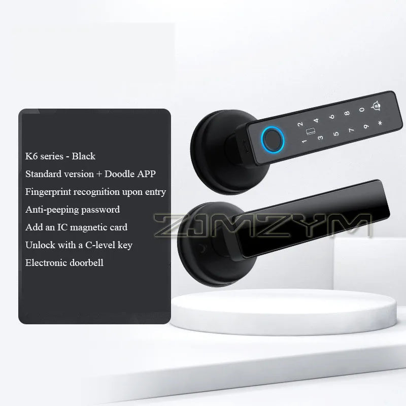 Tuya Smart Fingerprint Lock Financial Level Electronic Indoor Lock Handle Lock Support Password/Key/Bluetooth/APP Remote Unlock