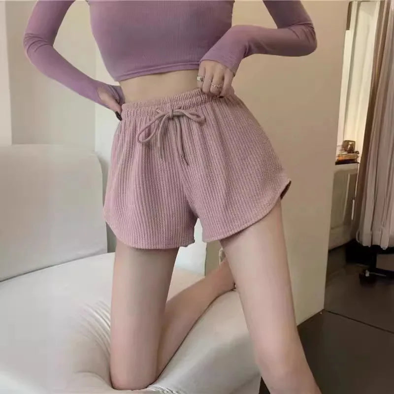 New Summer Waffle Shorts for Women, High Waist Plus Size Loose Casual Pants, Internet Famous Sports Fitness Shorts