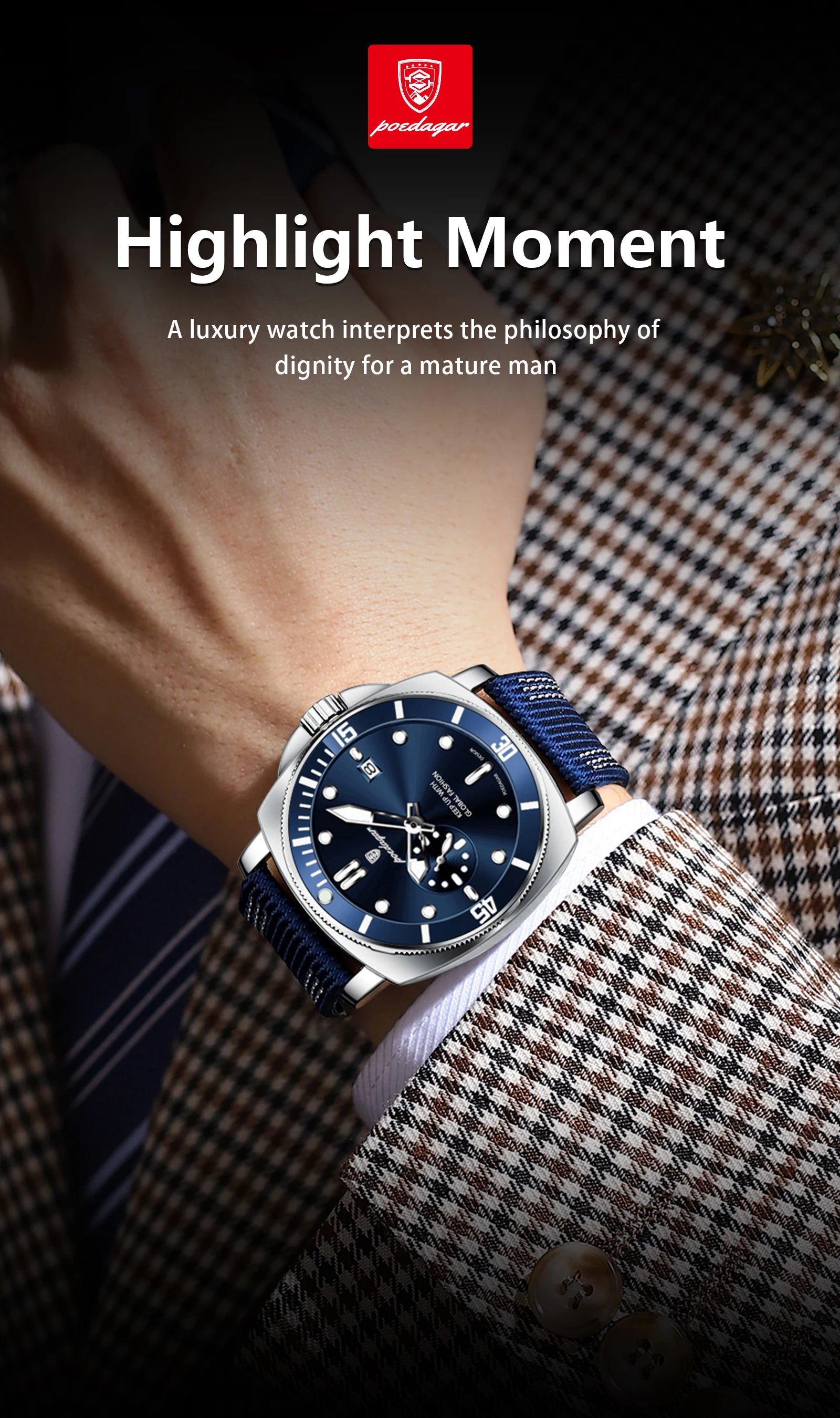 POEDAGAR Sport Military Men Clock Waterproof Luminous Date Top Luxury Watch For Man Nylon Leather Quartz Men's Watches Reloj+Box
