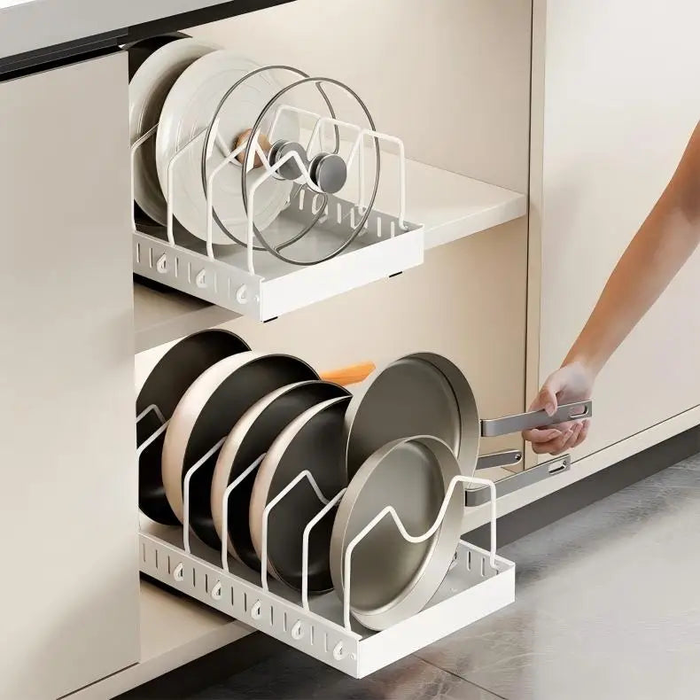 Kitchen Multifunctional Organizer - Pull-Out for Pots/Pans, Sliding Lid Holder, Spice Rack & Dish Drying Racks Drawer Organizer