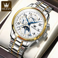 OLEVS 6667 Mens Watch Multifunctional Chronograph Mechanical Watch Leather Strap Moon Phase Watches For Man Luxury Original
