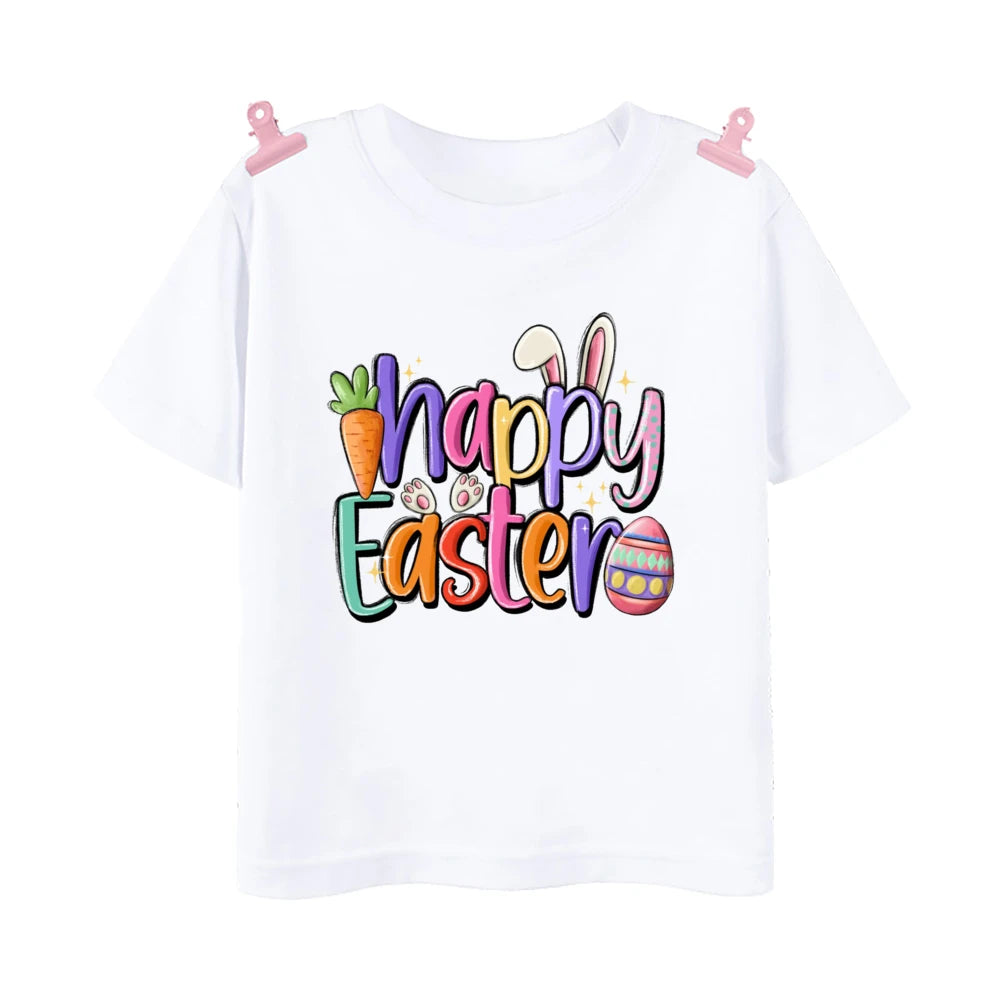 Happy Easter Bunny Print Kids Shirt Easter Party Boys Girls Outfit T-shirt Child Holiay Clothes Children Short Sleeve Shirts Tee