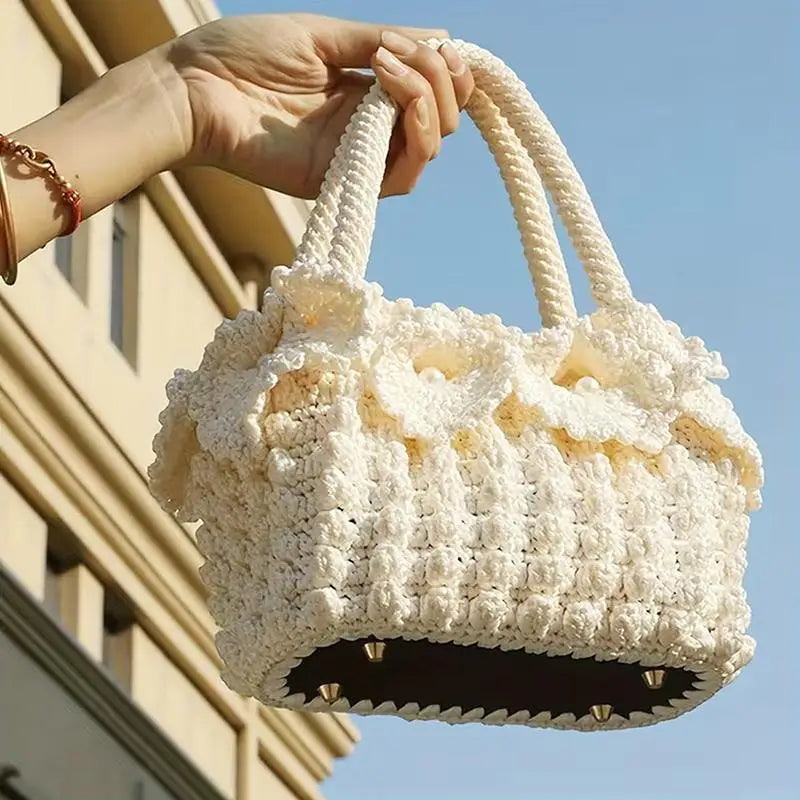 Handmade Leather Bag Bottom 18x8cm Woven Pattern DIY Accessories for Knitting Crochet Purse Making