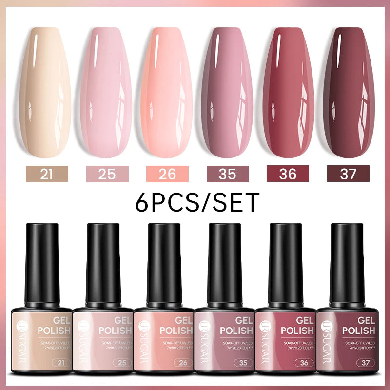 UR SUGAR 6Pcs/Set 7ML Gel DIY Nail Polish Autumn Semi Permanent Soak Off UV LED Gel Varnish Nail Art Design Manicure Kit