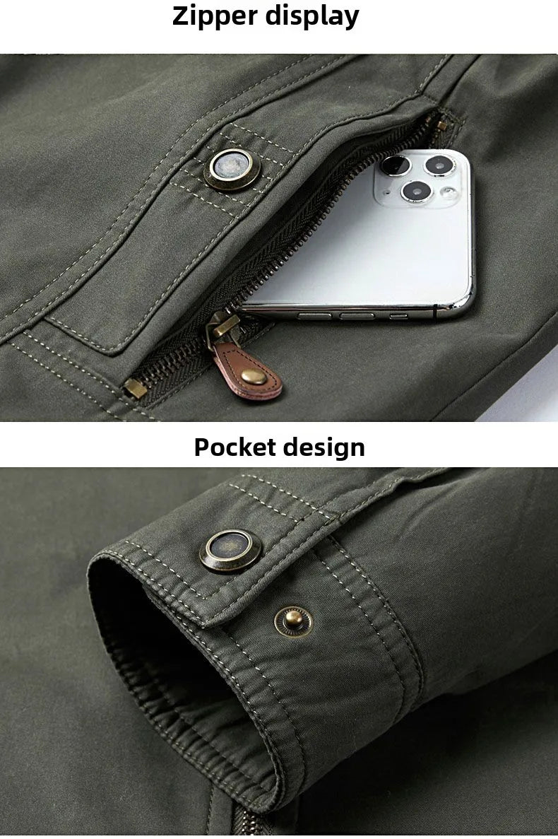 Autumn Winter Men's Cotton Thick Warm Fleece Jackets Stand Collar Fleece Lined Outdoor Workwear Warm Casual Style New Arrival