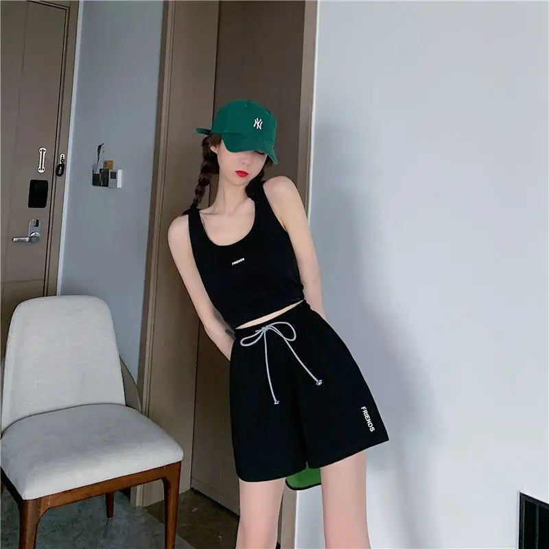 Women's Short Set Summer New Solid Sportswear Tank + Shorts Two Piece Womens Outifits Casual Sport Sets Woman