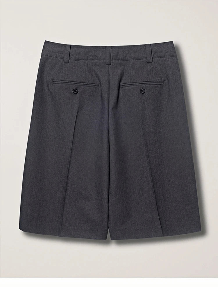 High Waist Suit Short Pants Women's Casual Loose Straight Leg Pants Summer Five Parts Outwear Comfortable Polyester Fiber