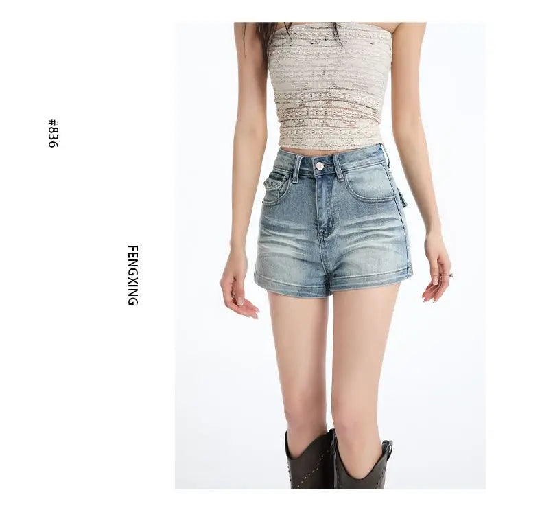 Women’s Denim Shorts Jorts Drawstring Elastic Slimming Short Denim Pants Summer Casual Loose Jeans with Pockets Versatile Jeans