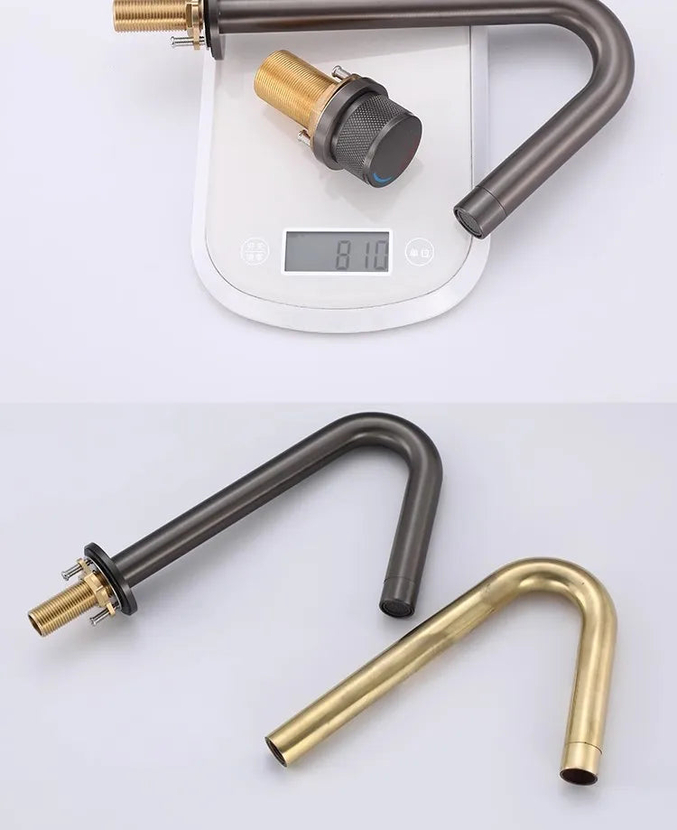 Tuqiu Bathroom Faucet Brass Widespread Brush Gold Basin Faucet Brass Sink Faucet 2 Hole Hot & Cold Wash Faucet Water Tap
