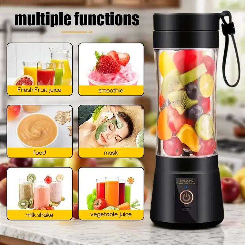 1 wireless portable electric juicer (400ml), juicing cup, vibrating screen, TYPE-C charging mini juicer (6-piece double cup), mu