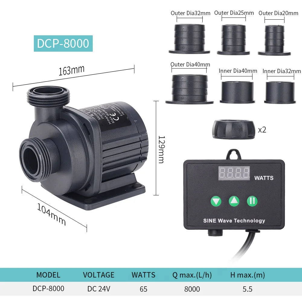 Jebao DCP Sine Wave DC Pump 2500-20000L/H Adjustable Flow Submersible Water Pump for Freshwater Saltwater Reef Tank Pond