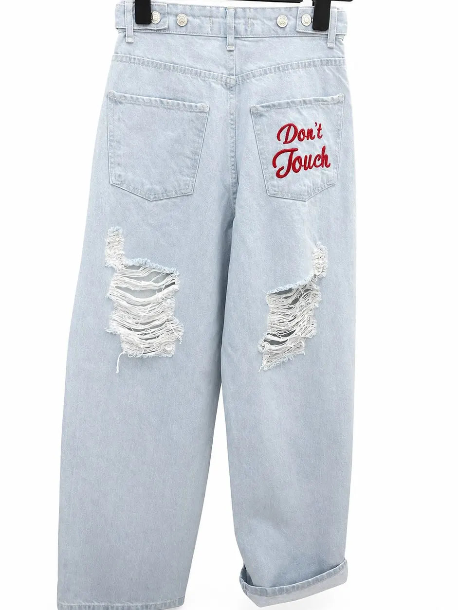 Y2k Two Hollow Out Star Ripped Jeans Women Casual 2026 Hot Sell Denim Pants American Streetwear Wide Leg High Waist Baggy Jeans