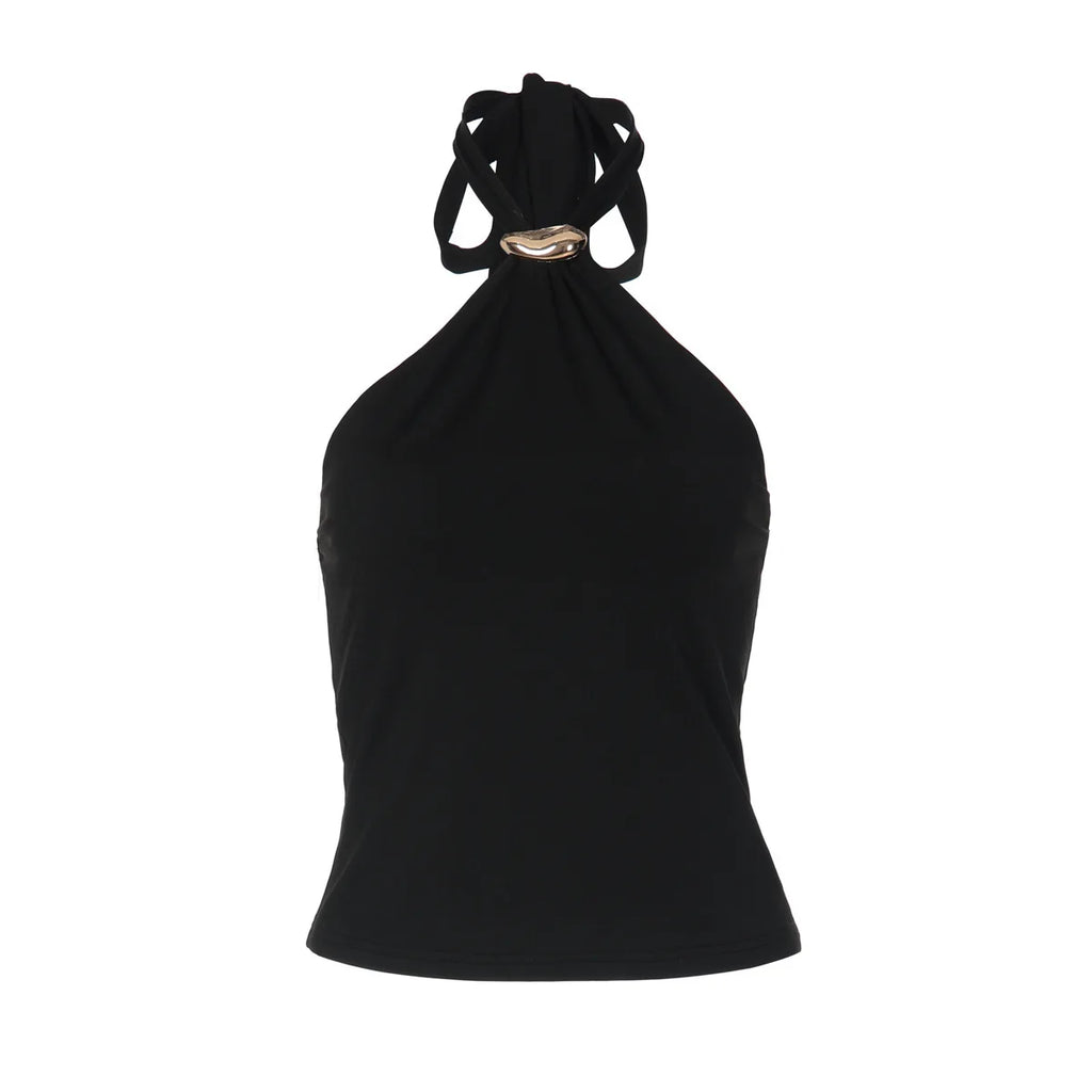 2026 Summer Fashion New Women's Retro Retro Hot Girl Tight Strap Top Hanging Neck Naked Back Sexy Vacation Beach Vest