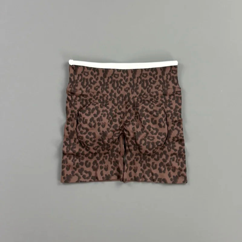 HISTELLO Gym Shorts Leopard Print Women Seamless Yoga Pants Scrunch Butt Workout Biker Tights Running Pilates Fitness Leggings